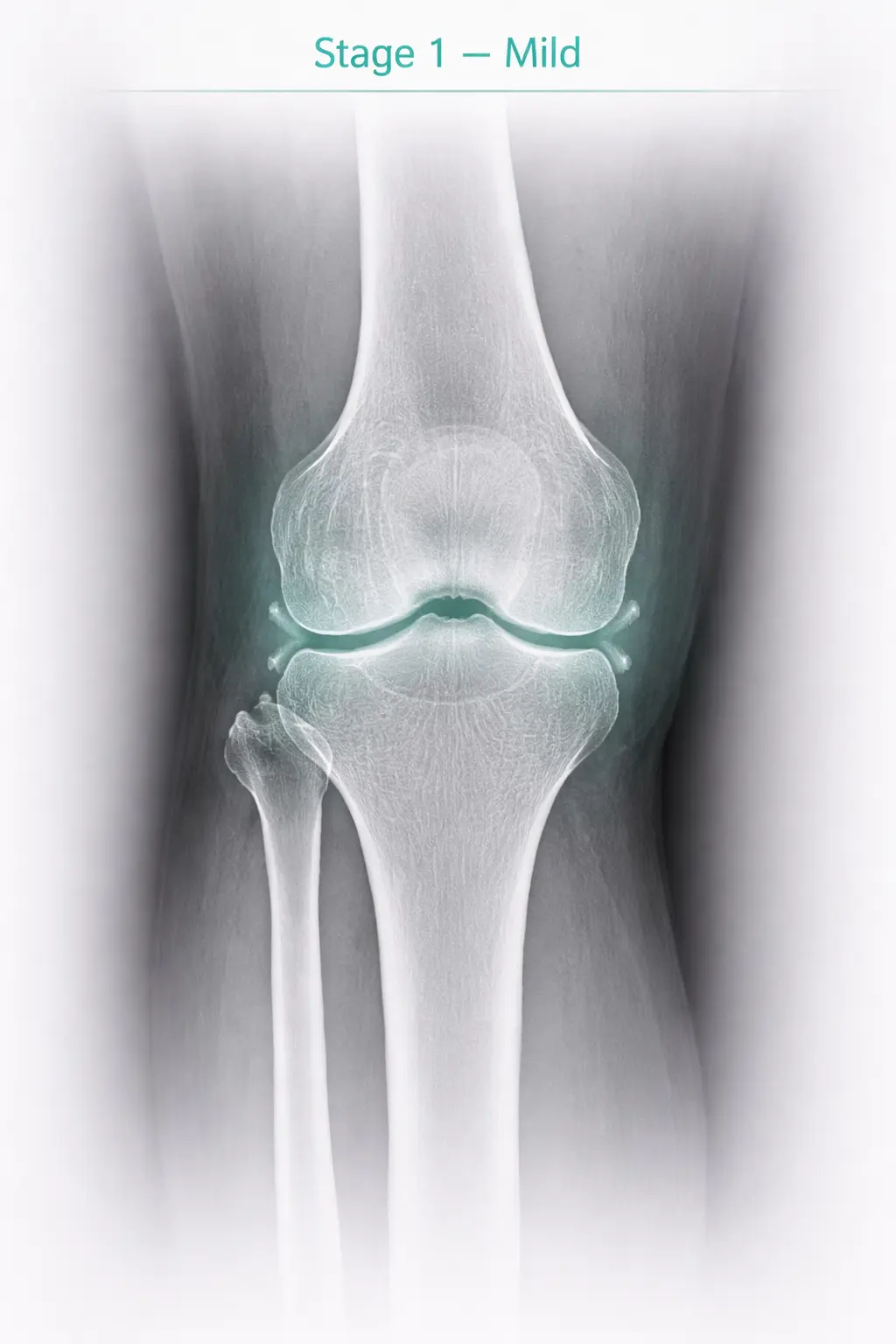 Stage 1 - Mild osteoarthritis in knee joint X-ray